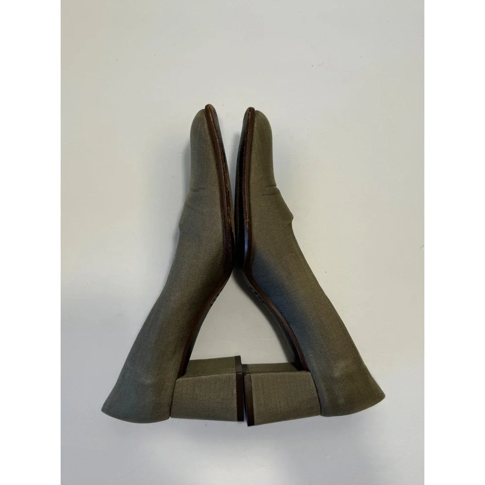 Kenneth Cole New York Vintage 90s Chunky Square Toe Block Heel Pumps Olive 7.5M